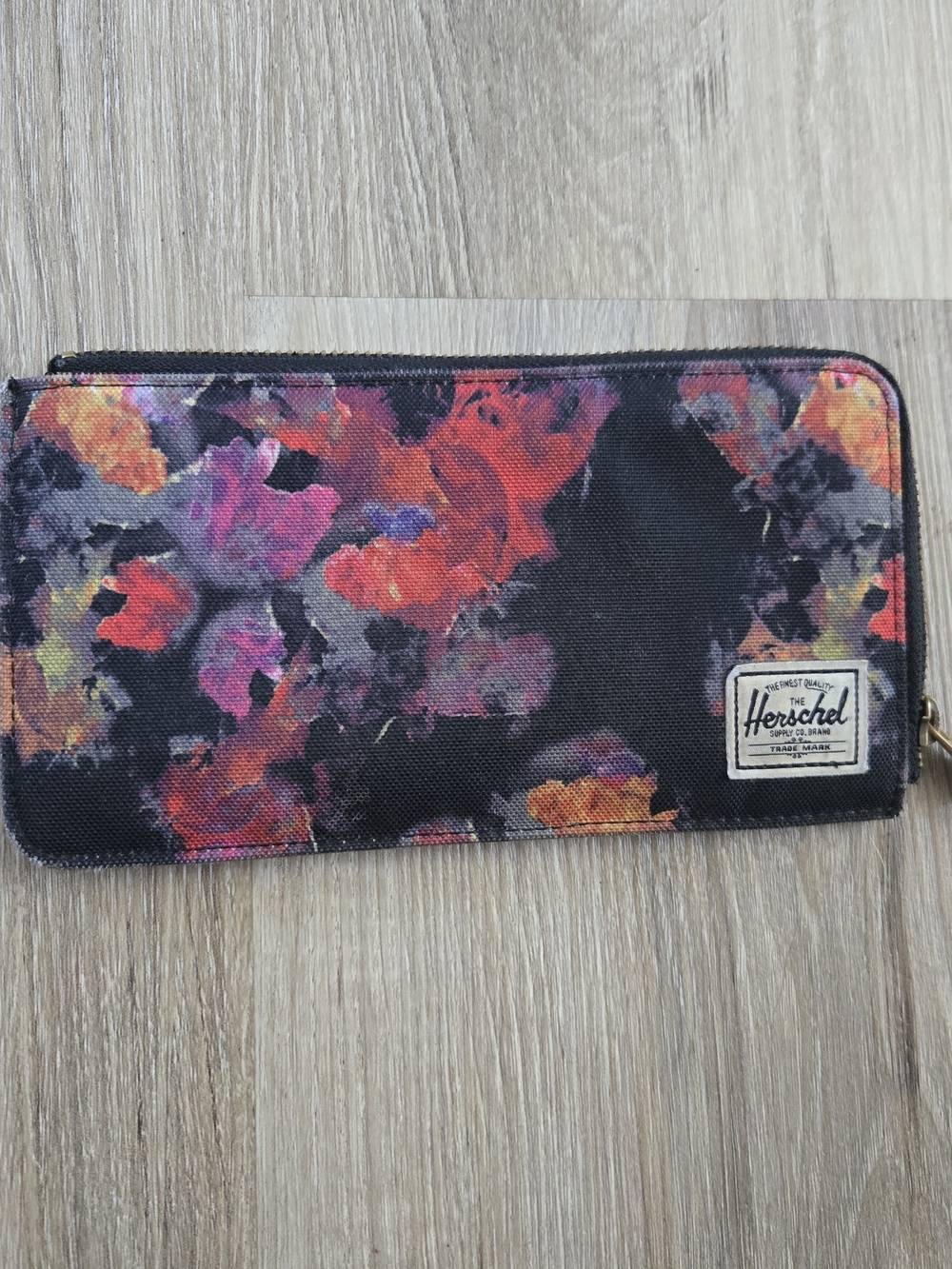 Herschel Supply Company Floral Zip Wallet in Black with Red & Pink Accents
